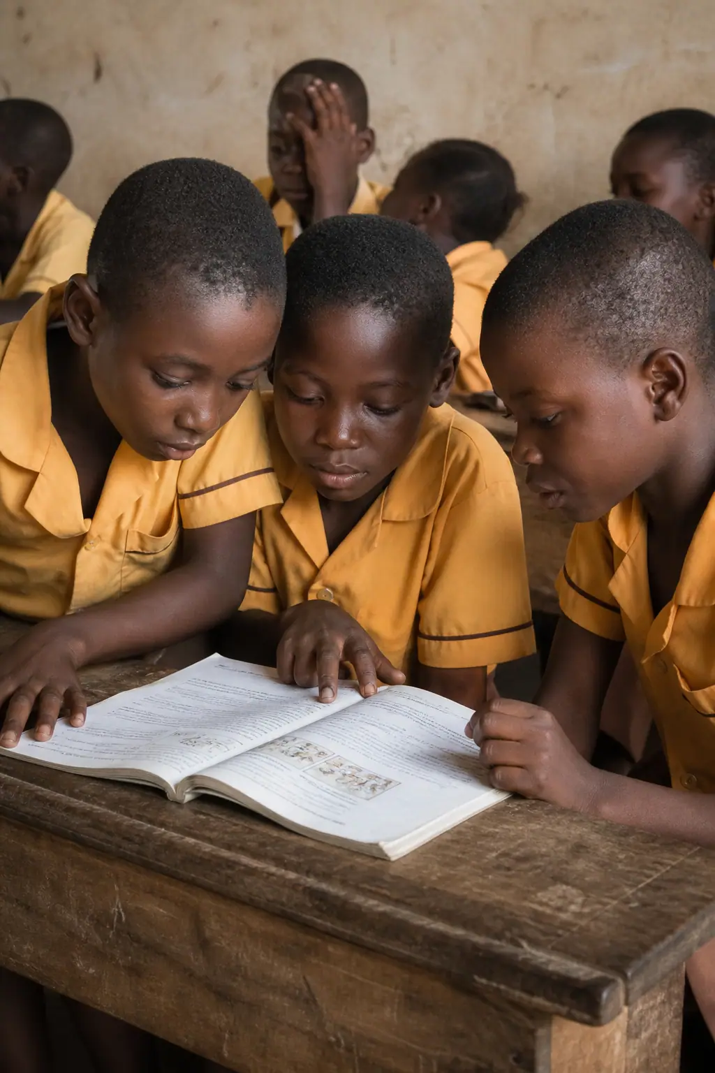 Children gathered for a community learning session, listening with attention and hope